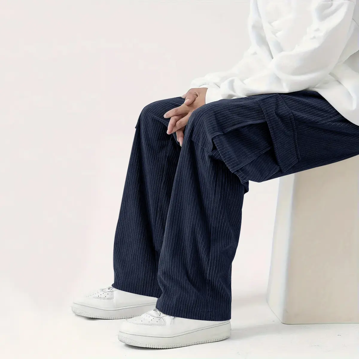 Men's Corduroy Wide Leg Pants Black 2024 — feature 11