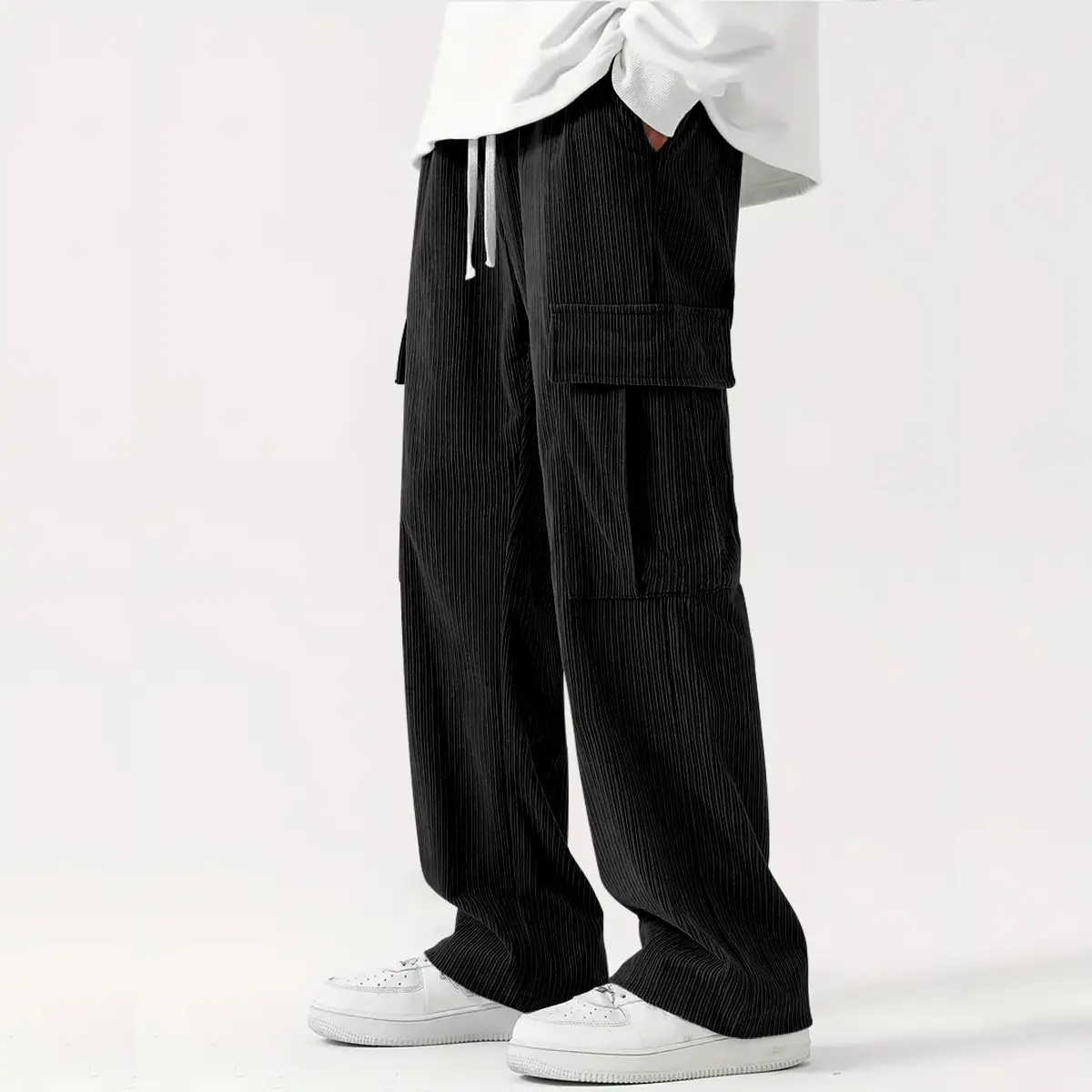 Men's Corduroy Wide Leg Pants Black 2024 — feature 13