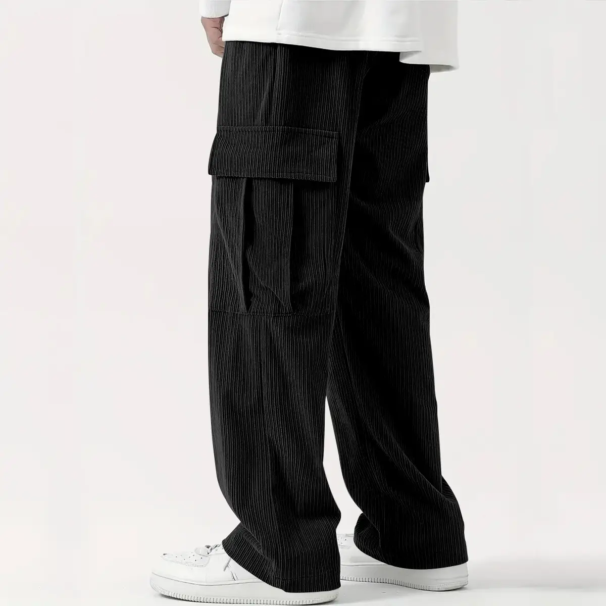 Men's Corduroy Wide Leg Pants Black 2024 — feature 14