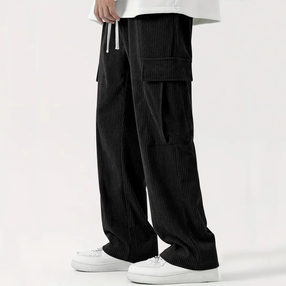 Men's Corduroy Wide Leg Pants Black 2024 — feature 15