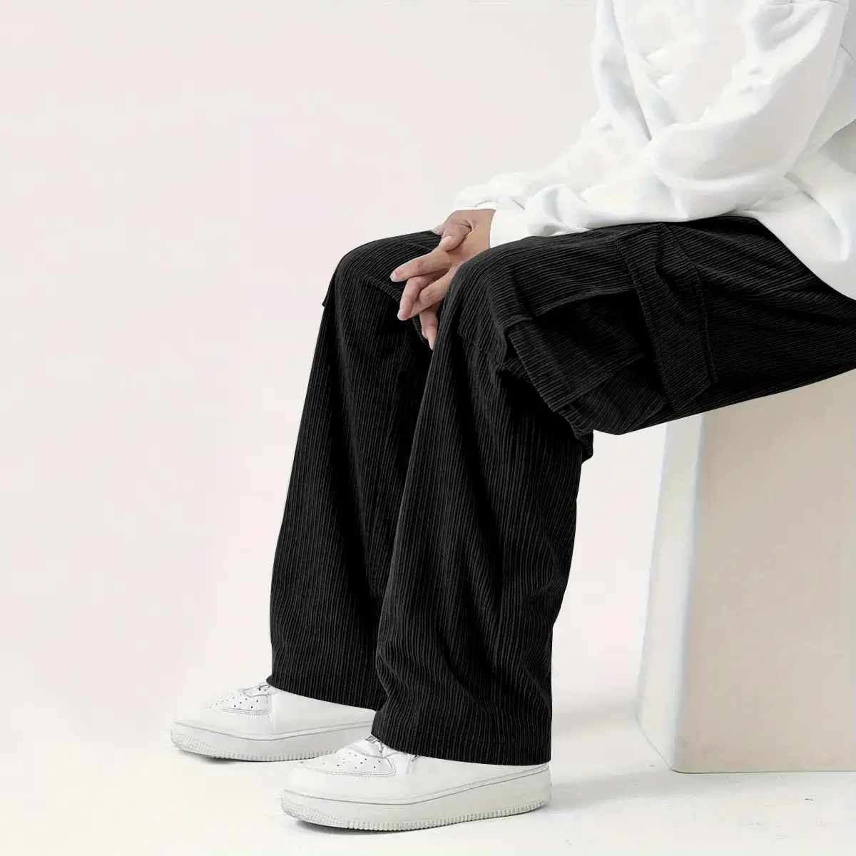 Men's Corduroy Wide Leg Pants Black 2024 — feature 16