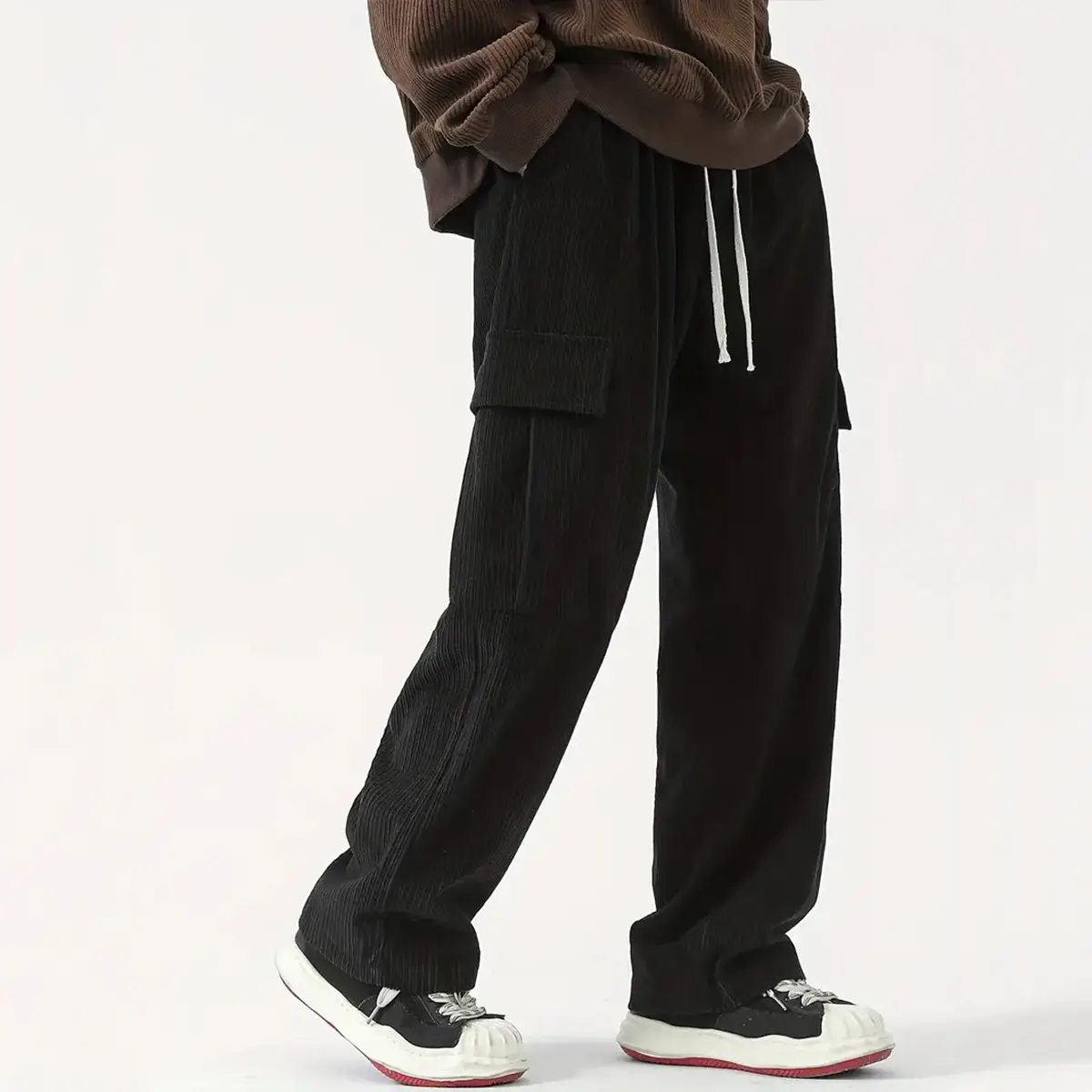 Men's Corduroy Wide Leg Pants Black 2024 — feature 18