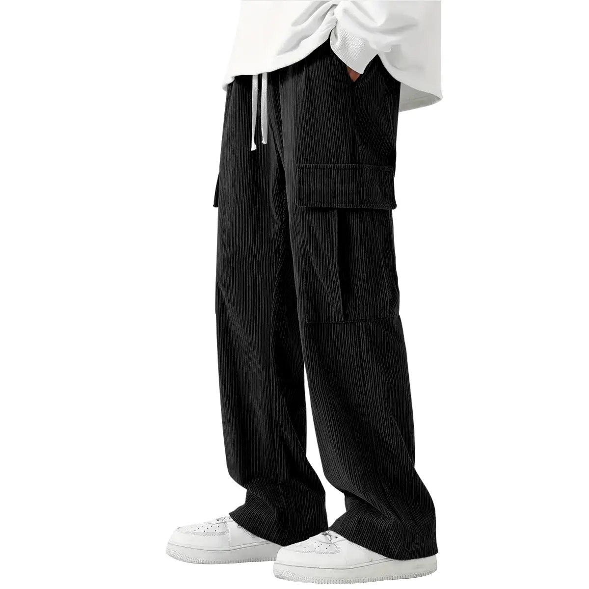 Men's Corduroy Wide Leg Pants Black 2024 — feature 21