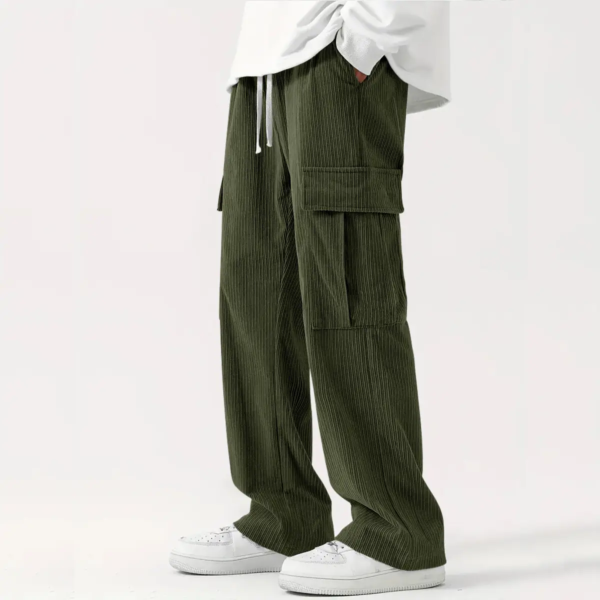Men's Corduroy Wide Leg Pants Black 2024 — feature 22