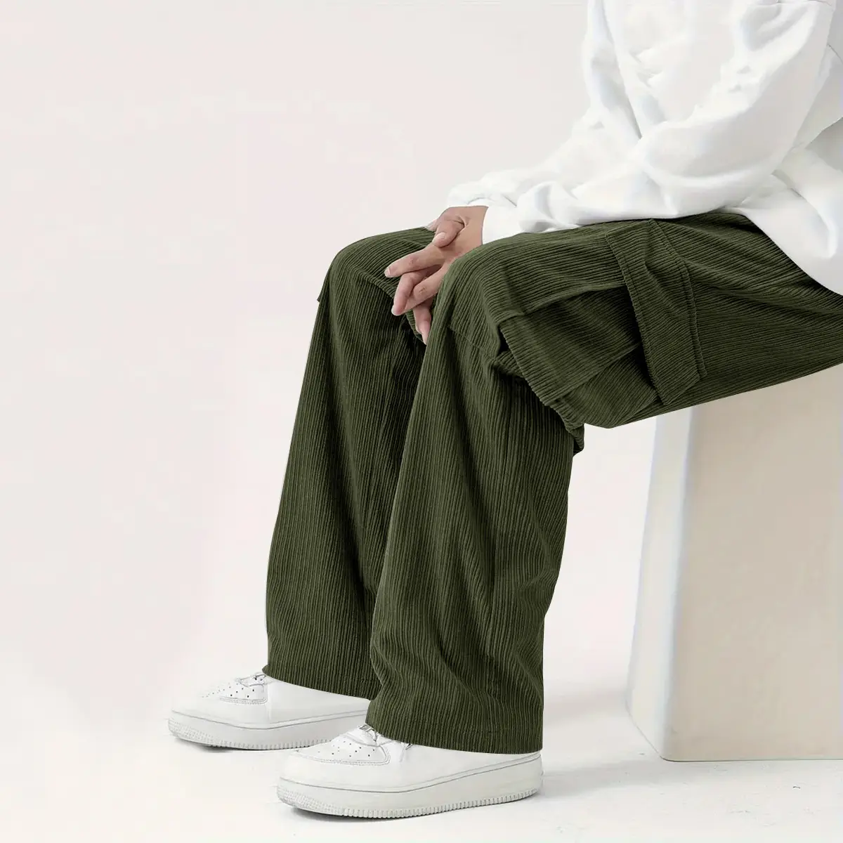 Men's Corduroy Wide Leg Pants Black 2024 — feature 25