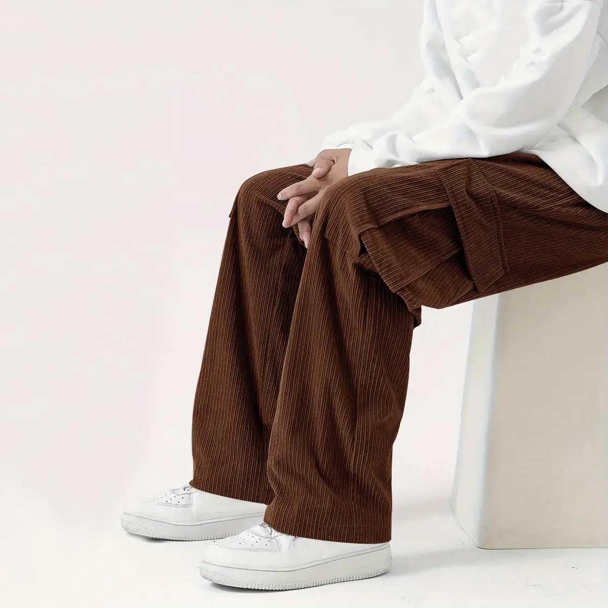 Men's Corduroy Wide Leg Pants Black 2024 — feature 33
