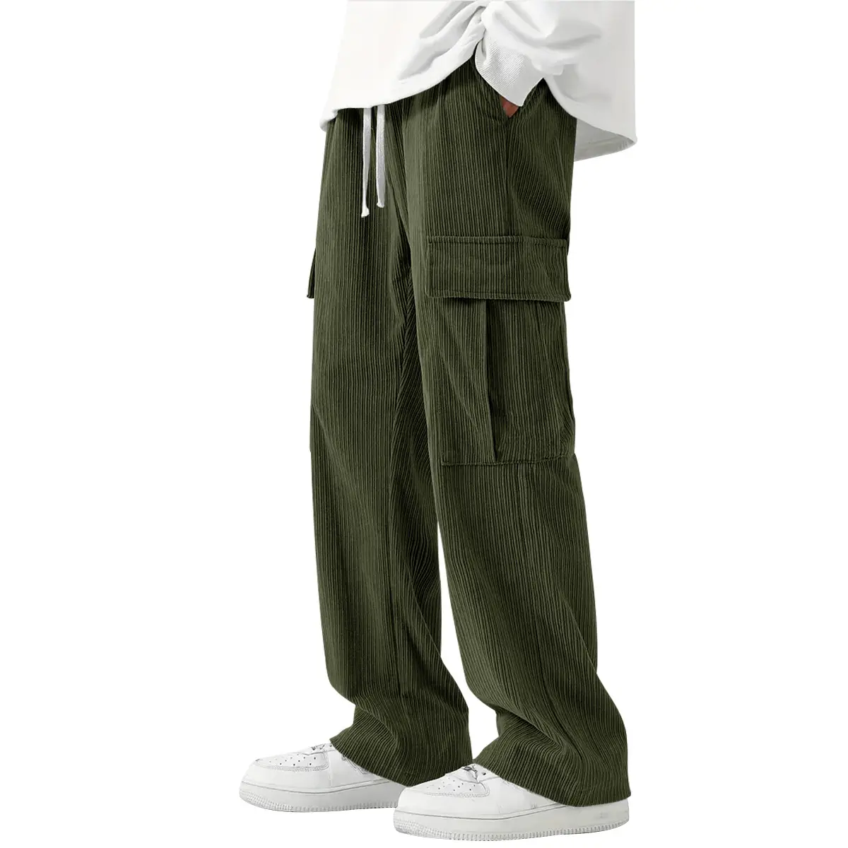 Men's Corduroy Wide Leg Pants Black 2024 — feature 4