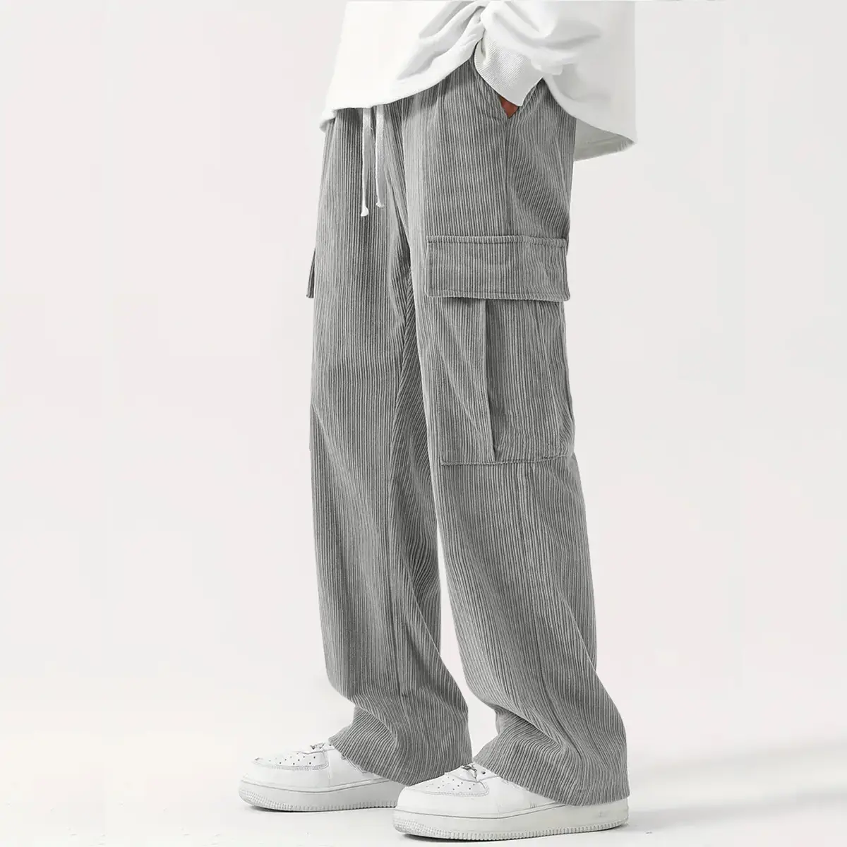 Men's Corduroy Wide Leg Pants Black 2024 — feature 5