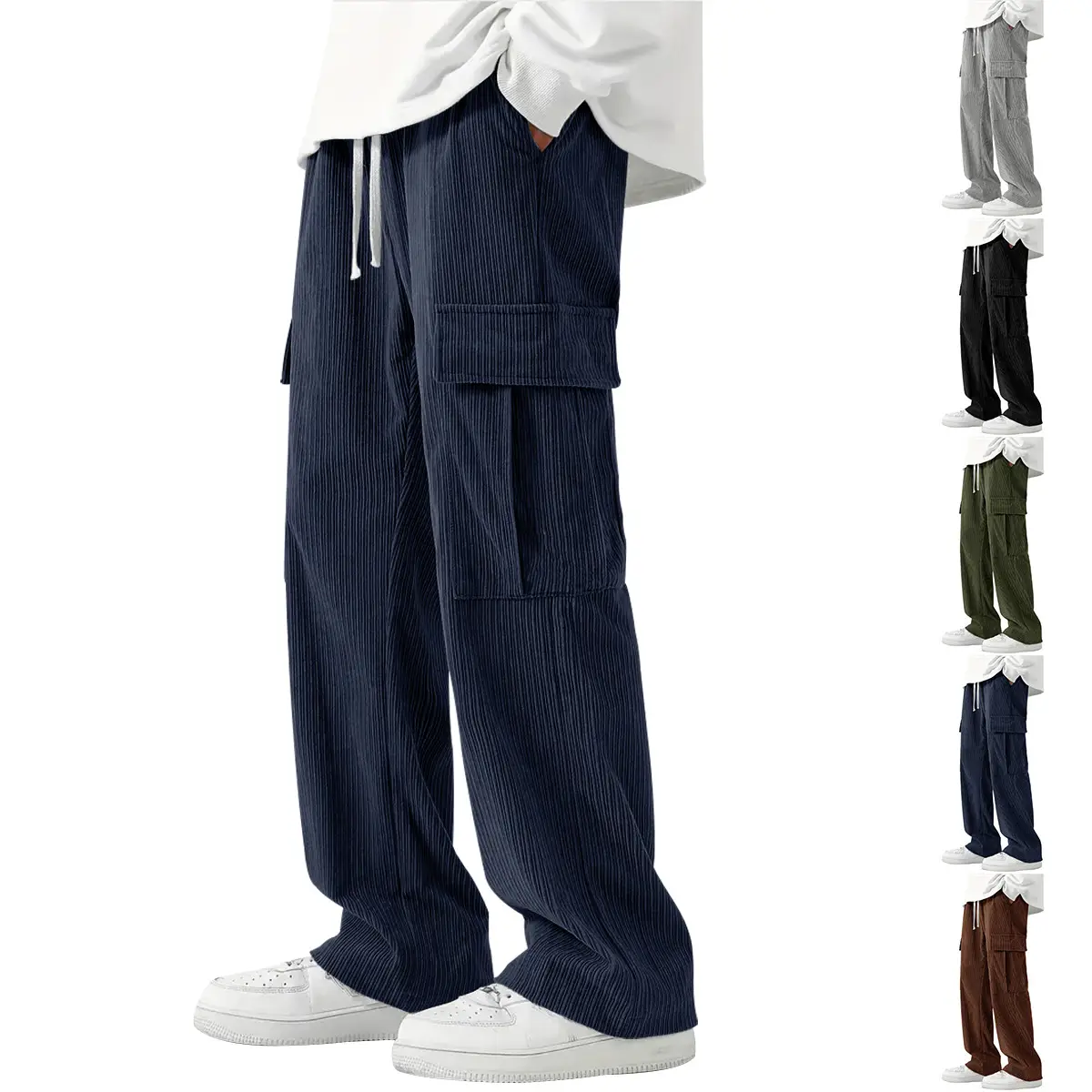 Men's Corduroy Wide Leg Pants Black 2024 — feature 7