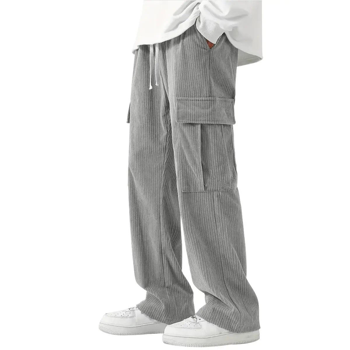 Men's Corduroy Wide Leg Pants Black 2024 - Image 2