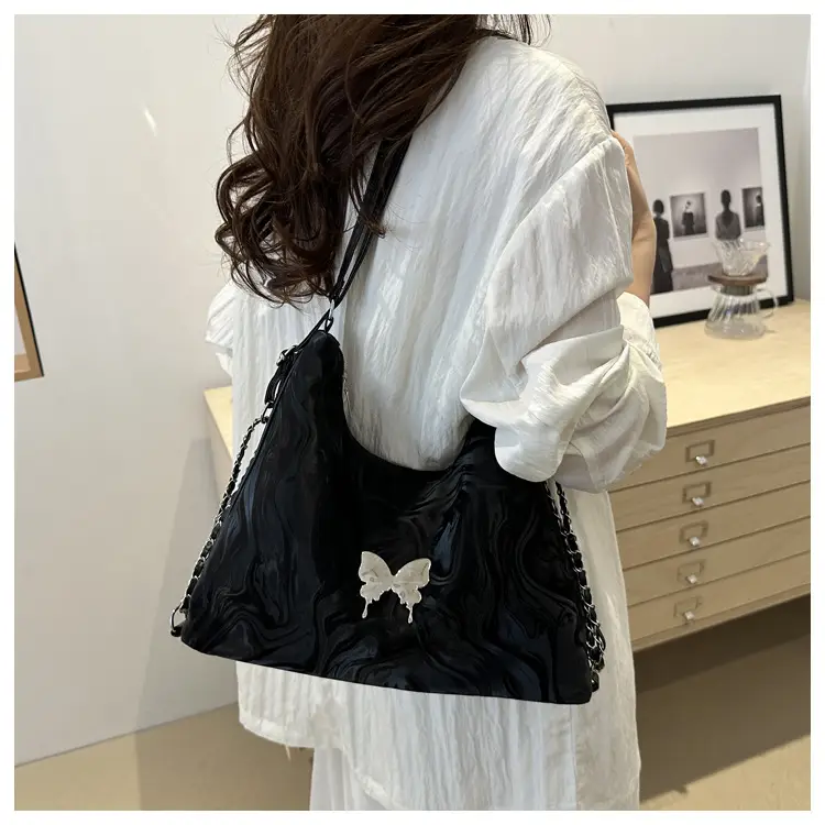 Black Butterfly Soft PU Shoulder Bag for Women - Image 5