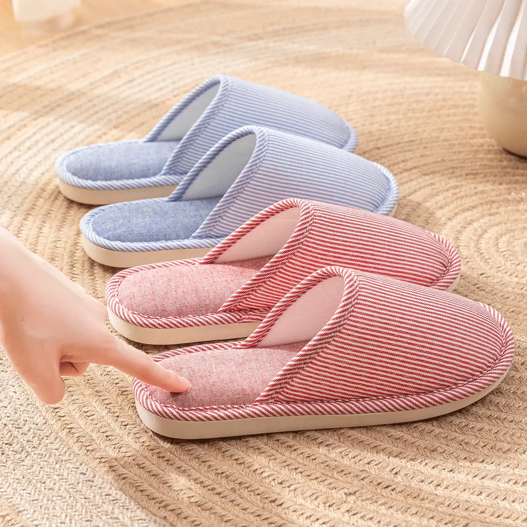 Jielia Slippers Women's Four Seasons Indoor Home Floor Couple's Cotton Cloth Hotel Hospitality Mute Slippers Men's Travel