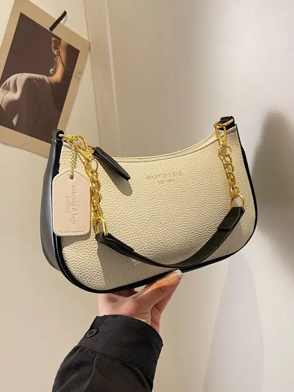 Women's One-shoulder Textured Shoulder Bag Blue Beige