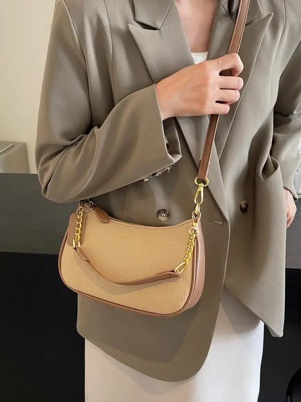 Women's One-shoulder Textured Shoulder Bag Blue Beige