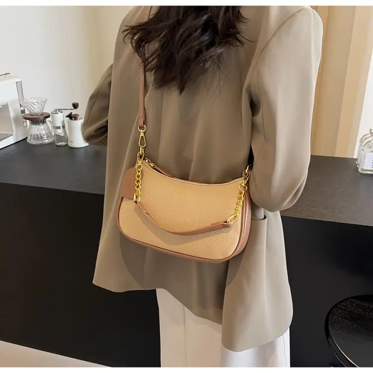 Women's One-shoulder Textured Shoulder Bag Blue Beige — feature 10