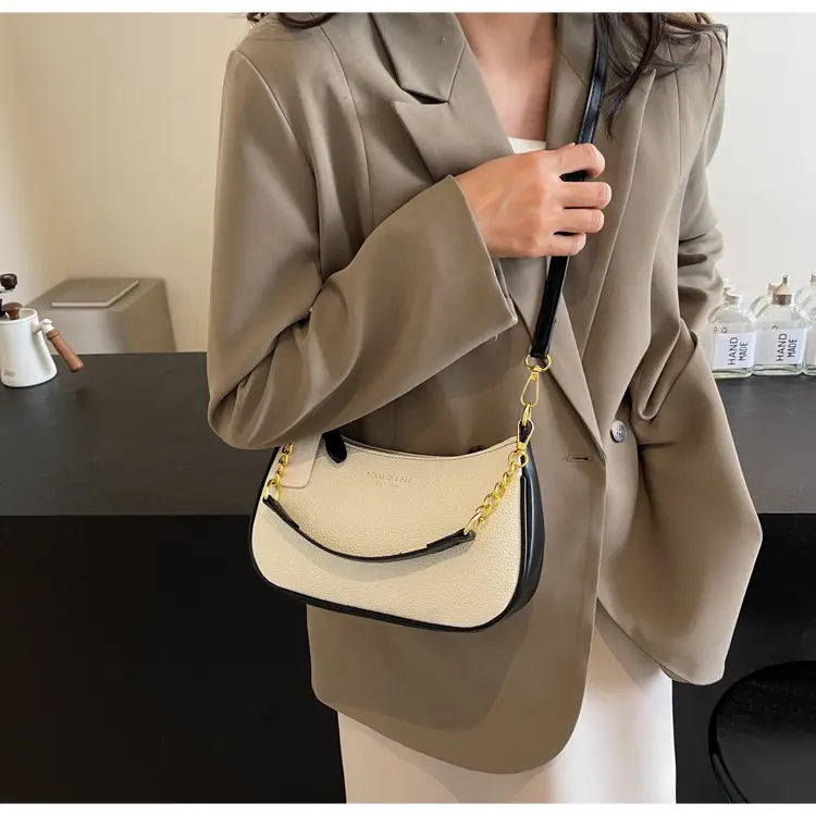 Women's One-shoulder Textured Shoulder Bag Blue Beige — feature 11
