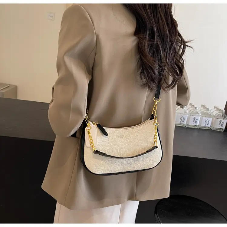 Women's One-shoulder Textured Shoulder Bag Blue Beige — feature 12