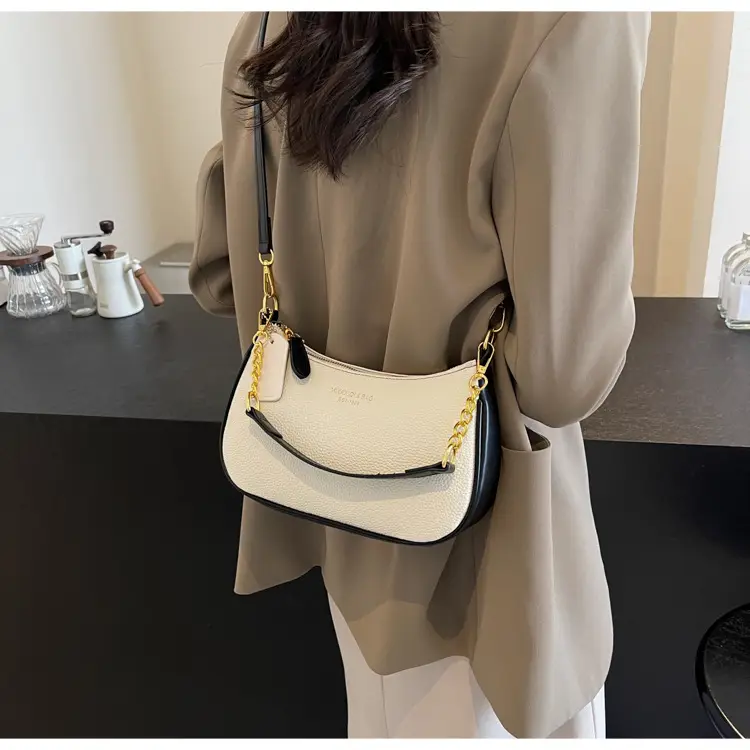 Women's One-shoulder Textured Shoulder Bag Blue Beige — feature 13