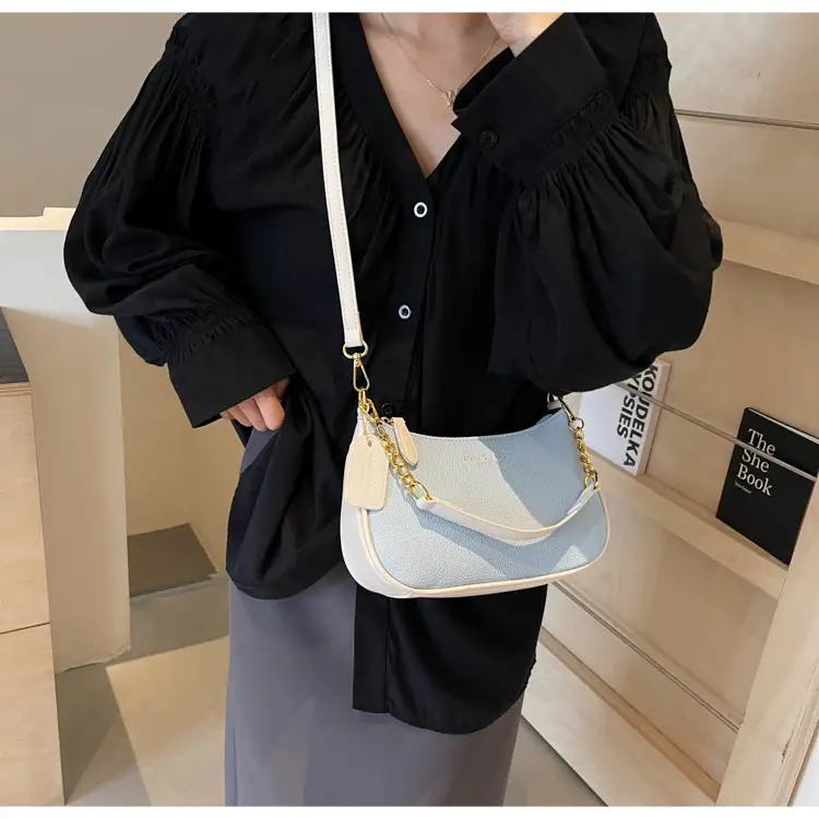 Women's One-shoulder Textured Shoulder Bag Blue Beige — feature 14