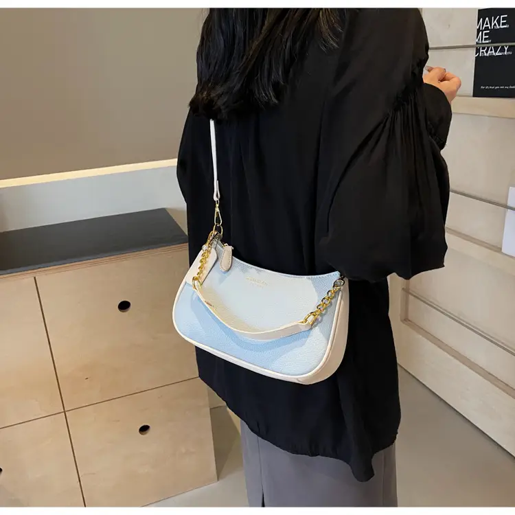Women's One-shoulder Textured Shoulder Bag Blue Beige — feature 15