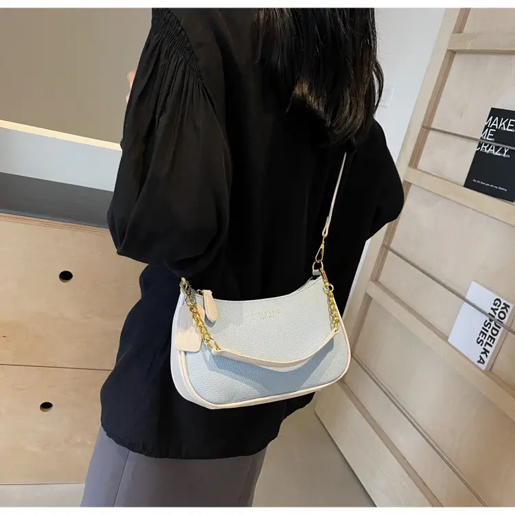 Women's One-shoulder Textured Shoulder Bag Blue Beige — feature 16