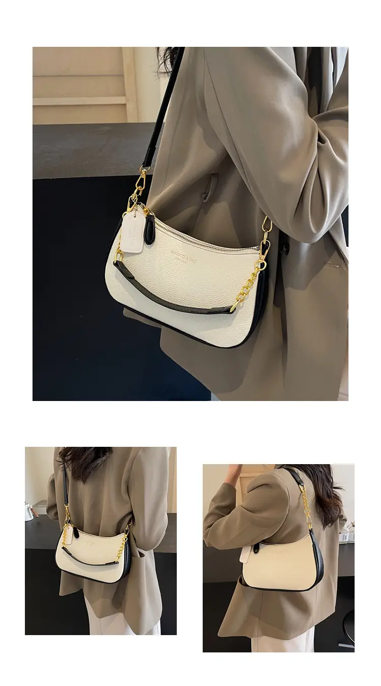 Women's One-shoulder Textured Shoulder Bag Blue Beige — feature 20