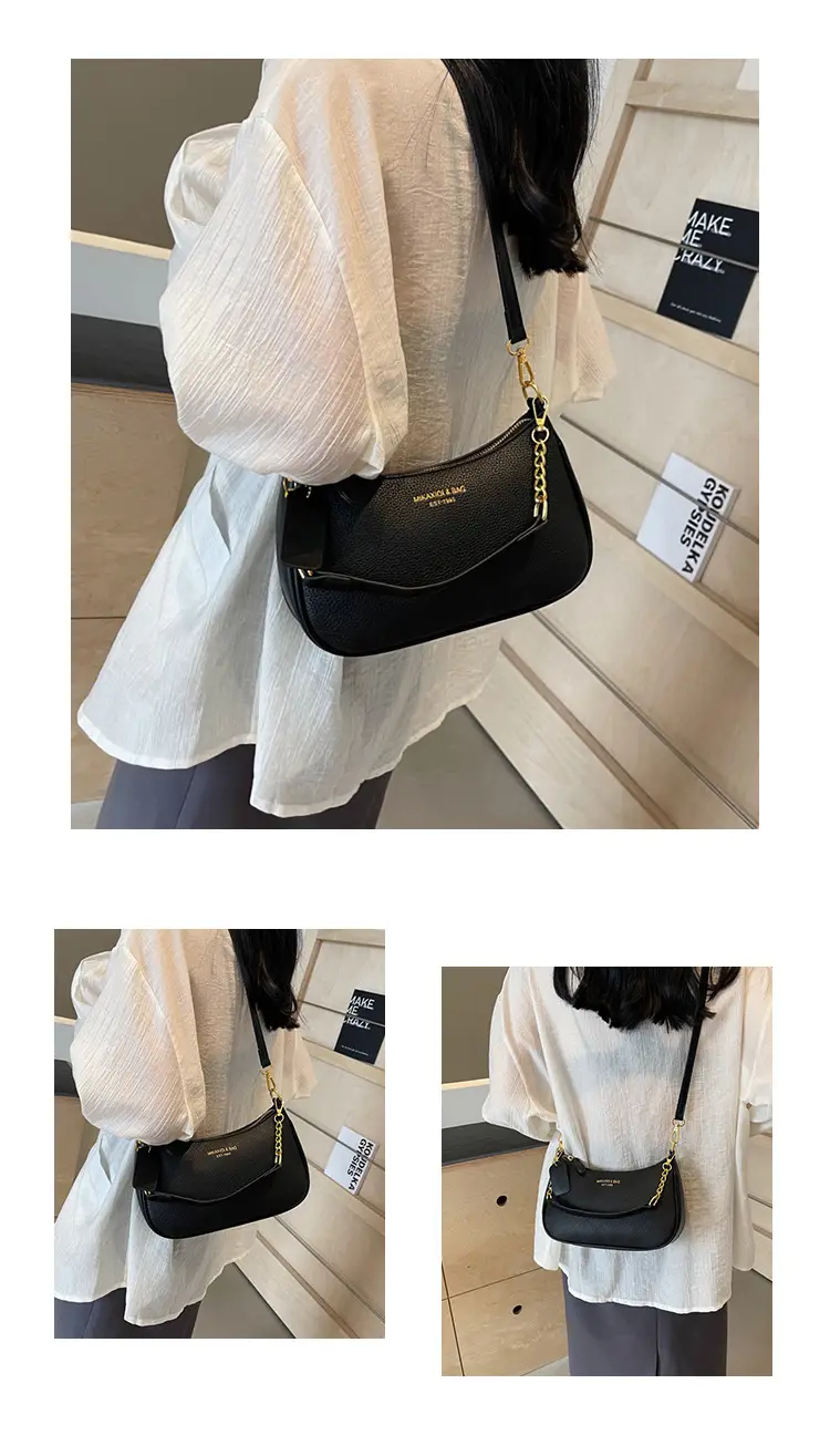 Women's One-shoulder Textured Shoulder Bag Blue Beige — feature 21