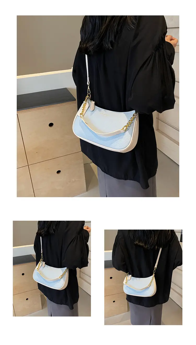 Women's One-shoulder Textured Shoulder Bag Blue Beige — feature 22
