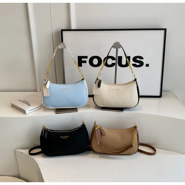 Women's One-shoulder Textured Shoulder Bag Blue Beige — feature 24