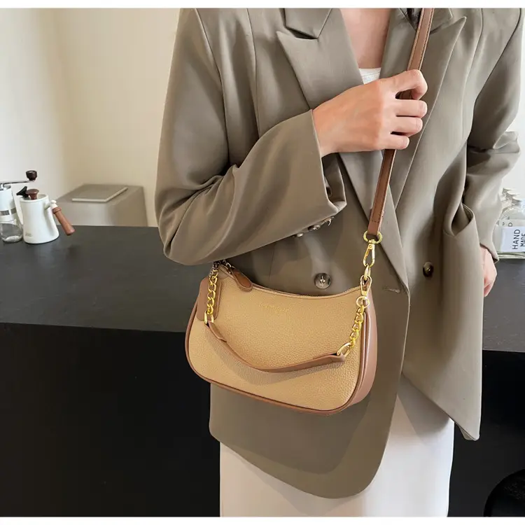 Women's One-shoulder Textured Shoulder Bag Blue Beige — feature 8
