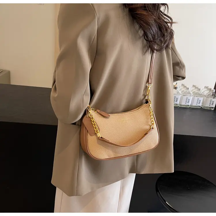 Women's One-shoulder Textured Shoulder Bag Blue Beige — feature 9