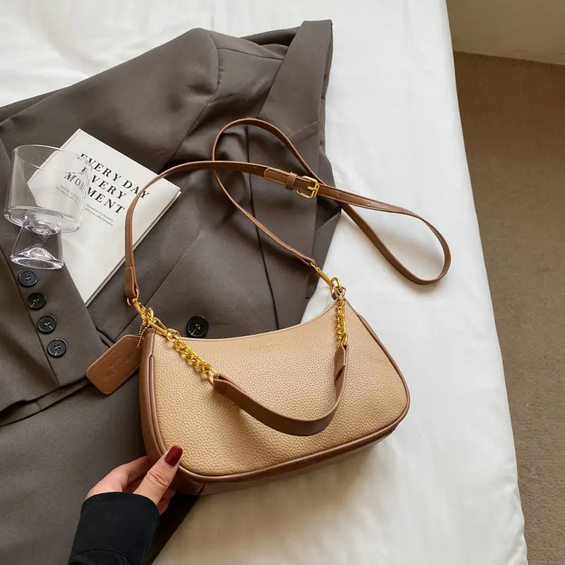 Women's One-shoulder Textured Shoulder Bag Blue Beige