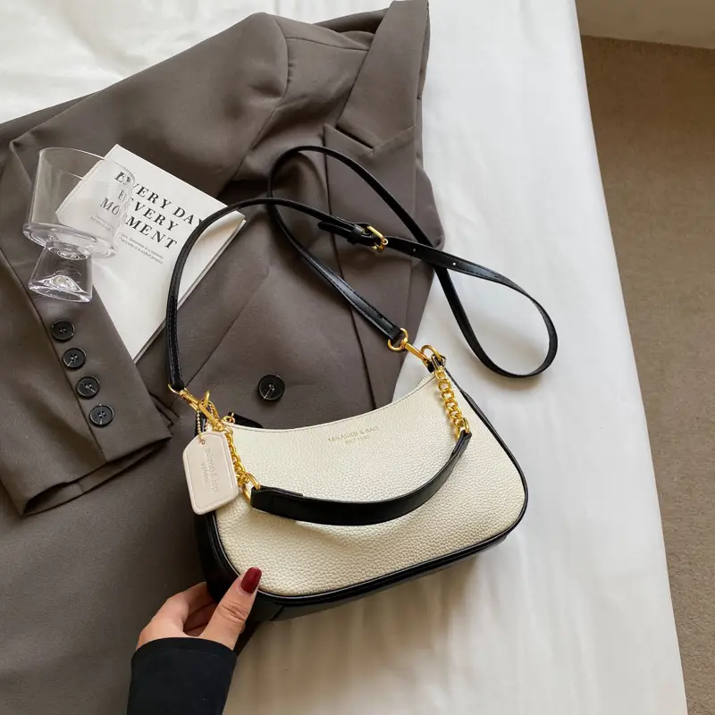 Women's One-shoulder Textured Shoulder Bag Blue Beige