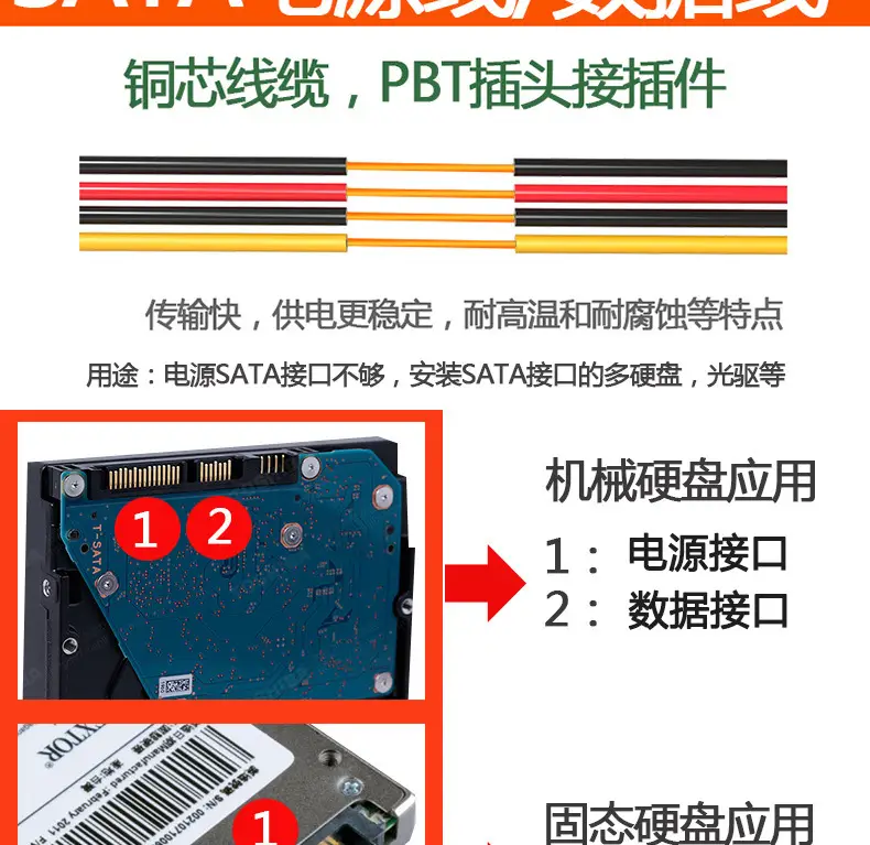 Power supply large 4PIN to SATA power supply line hard disk serial port split line one half three — feature 2