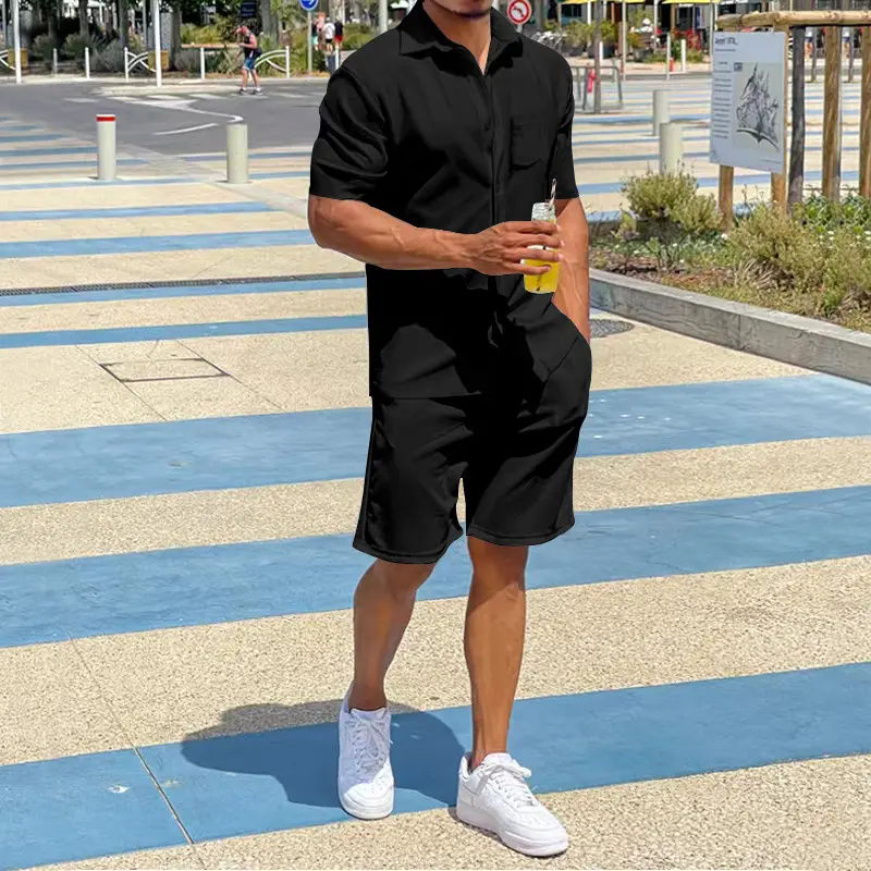 Men Grey Short Sleeve Shorts Suit Summer Wear — feature 10