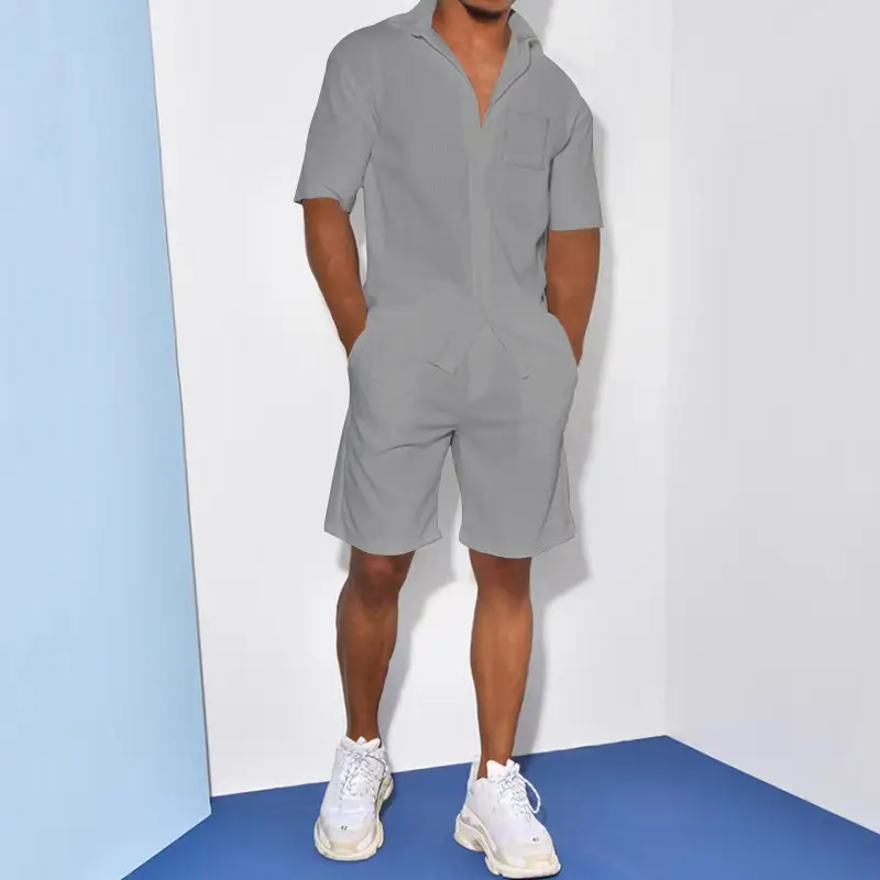 Men Grey Short Sleeve Shorts Suit Summer Wear — feature 18