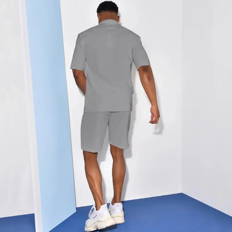 Men Grey Short Sleeve Shorts Suit Summer Wear — feature 19