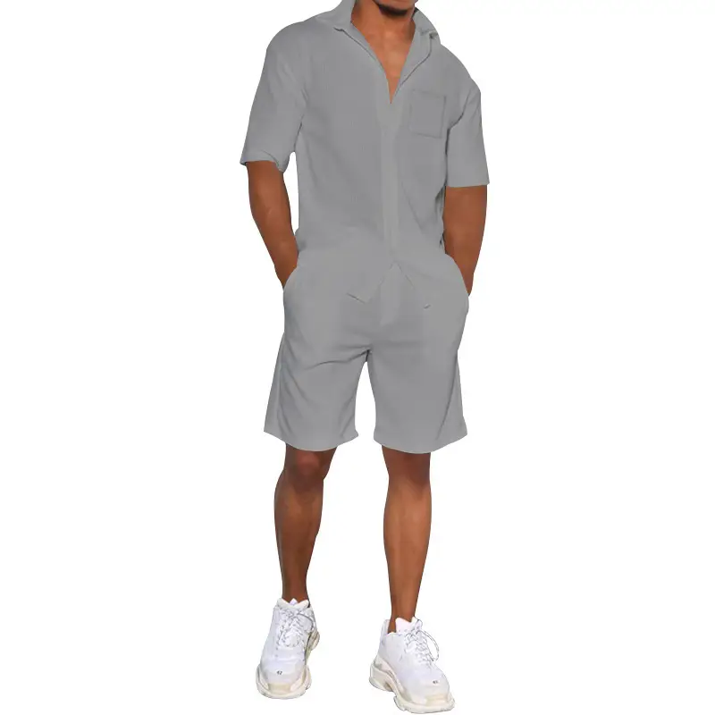 Men Grey Short Sleeve Shorts Suit Summer Wear — feature 20