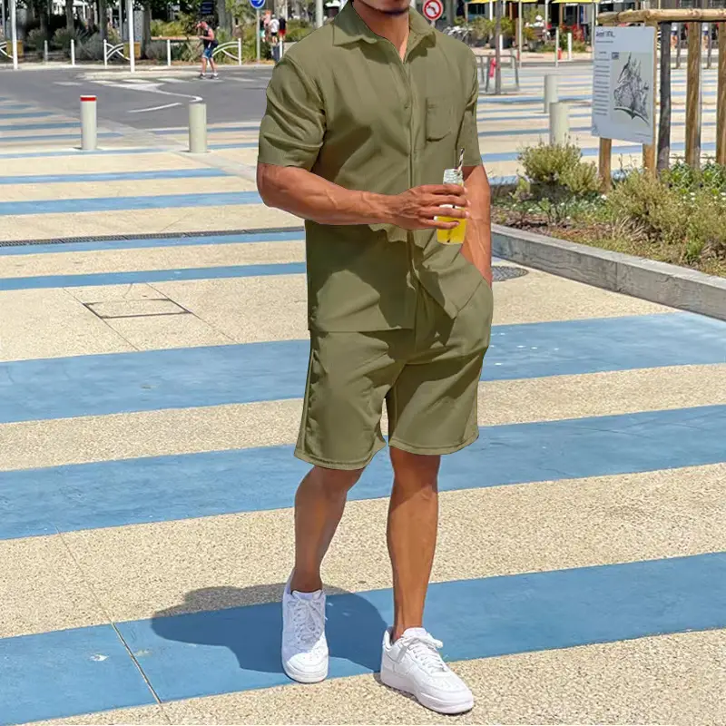 Men Grey Short Sleeve Shorts Suit Summer Wear — feature 22