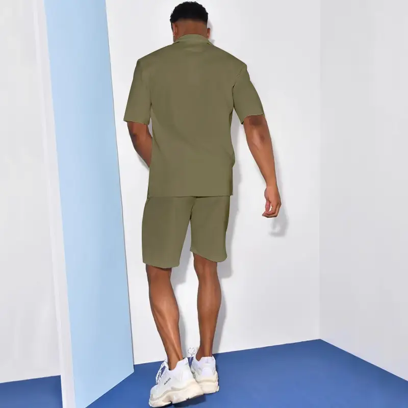 Men Grey Short Sleeve Shorts Suit Summer Wear — feature 25