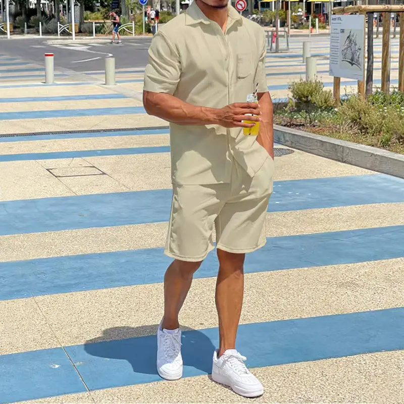 Men Grey Short Sleeve Shorts Suit Summer Wear — feature 28