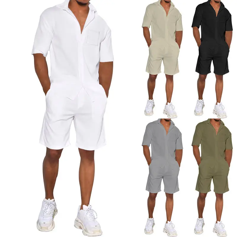 Men Grey Short Sleeve Shorts Suit Summer Wear — feature 3