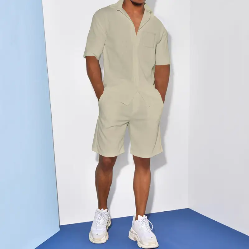 Men Grey Short Sleeve Shorts Suit Summer Wear — feature 30