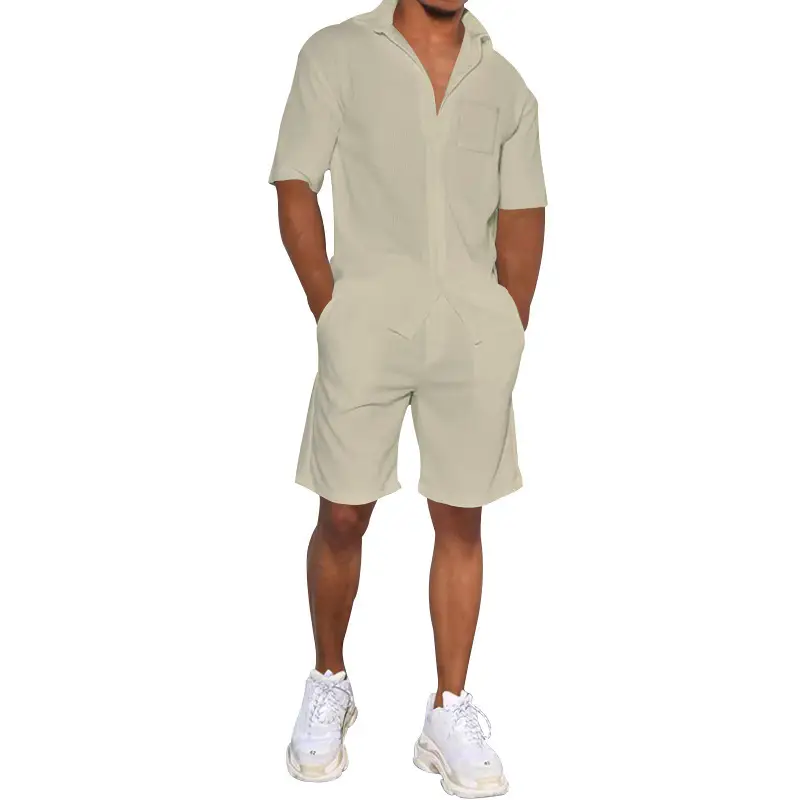 Men Grey Short Sleeve Shorts Suit Summer Wear — feature 32