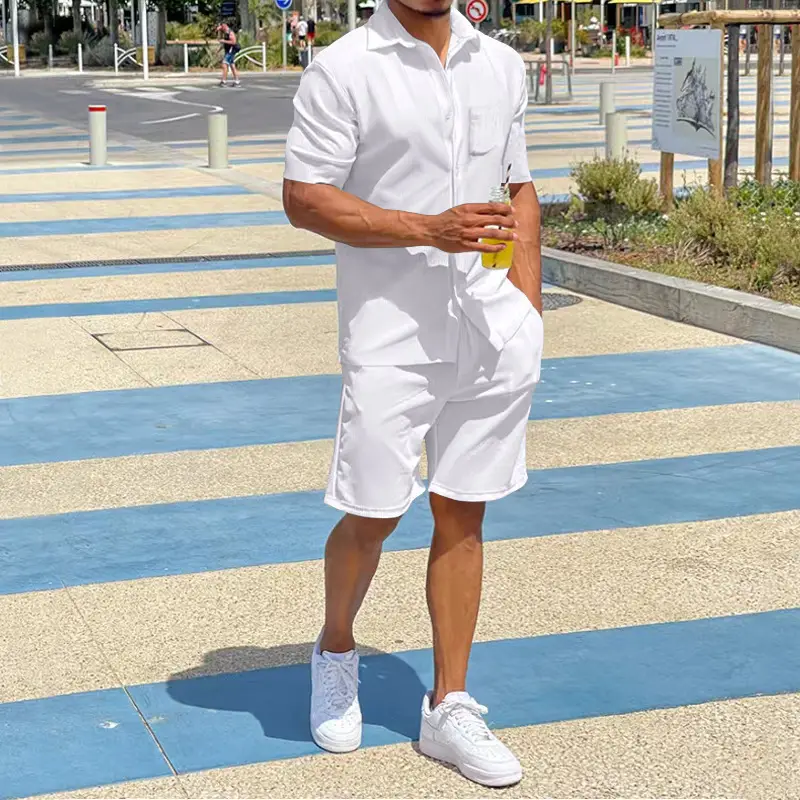 Men Grey Short Sleeve Shorts Suit Summer Wear — feature 4