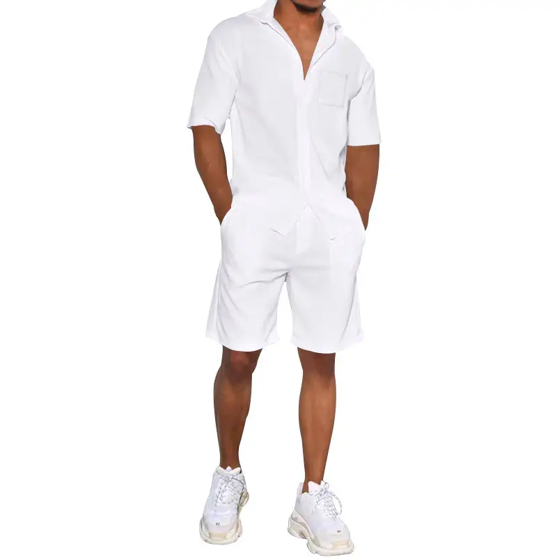 Men Grey Short Sleeve Shorts Suit Summer Wear — feature 8