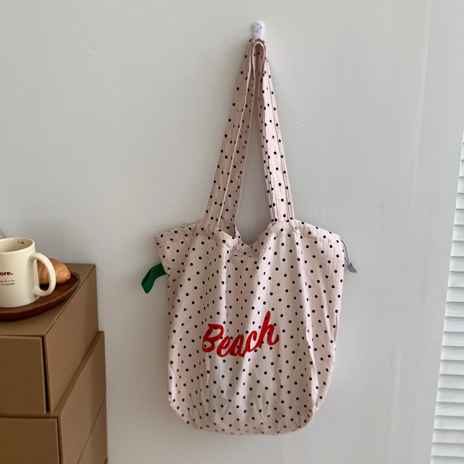 Japanese Style Polka Dot Shoulder Tote Bag Large Capacity