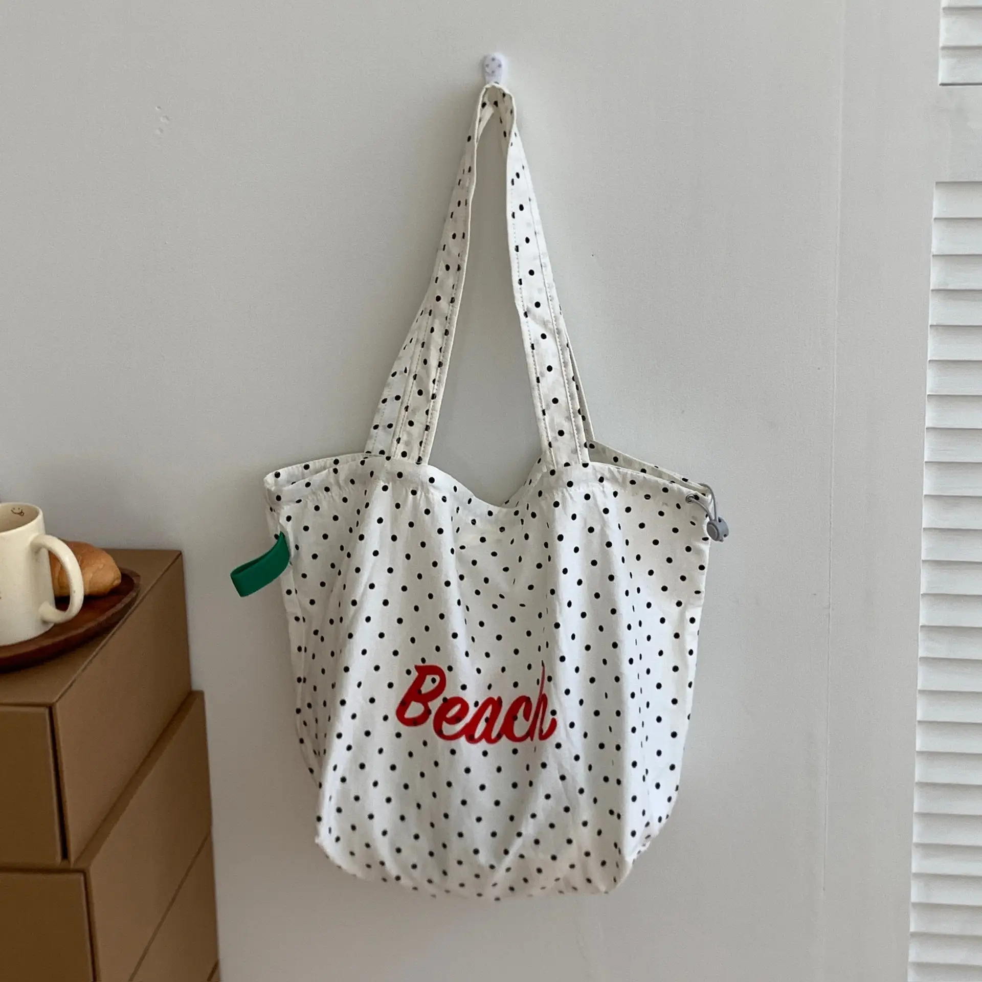 Japanese Style Polka Dot Shoulder Tote Bag Large Capacity