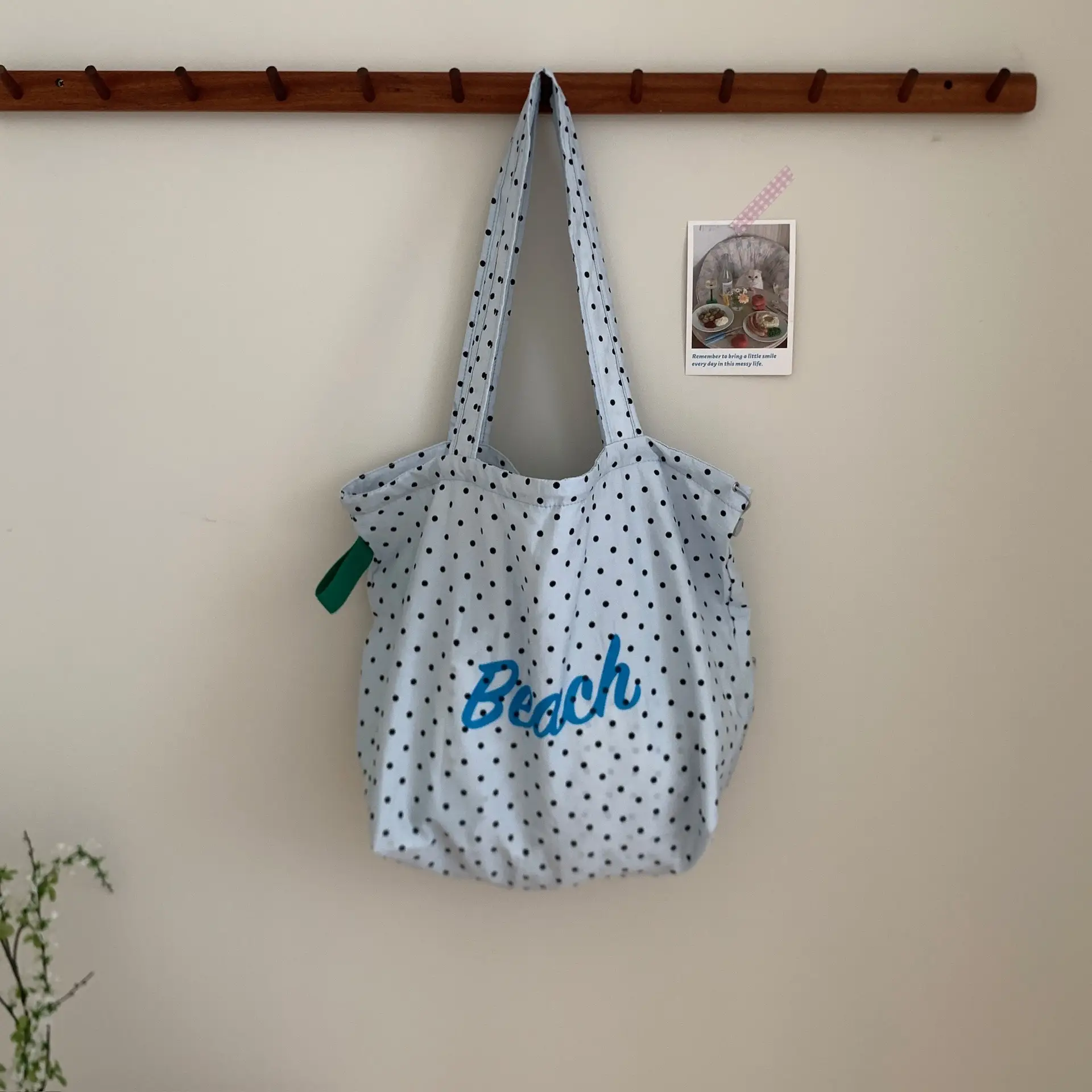 Japanese Style Polka Dot Shoulder Tote Bag Large Capacity