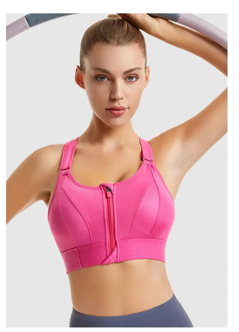Pink Shockproof Running Cross Beauty Vest Push-up Anti-sagging Sports Bra Women's Velcro Front Zipper Yoga Underwear — feature 15